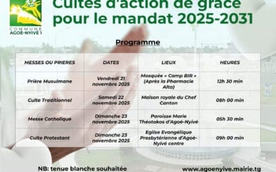 Agoe-nyive 1 : organisation d’une série de cultes d’action de grâce